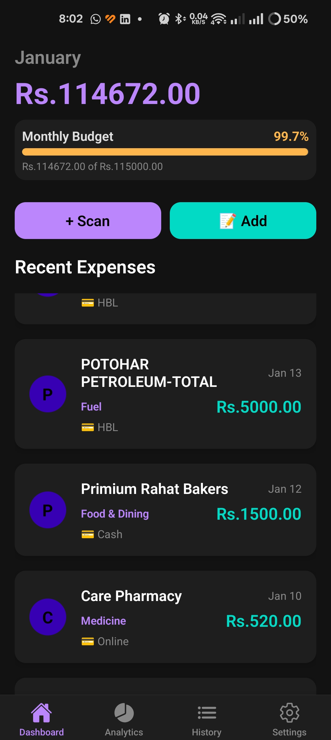 Penny Tracker App Dashboard